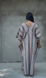 Mala Handworks Ella Plus Size Cotton Kaftan with Peach and Silver Stripes