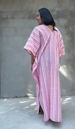 Mala Handworks Ella Plus Size Cotton Kaftan with Pink Stripes