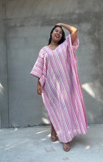 Mala Handworks Ella Plus Size Cotton Kaftan with Pink Stripes