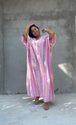 Mala Handworks Ella Plus Size Cotton Kaftan with Pink Stripes