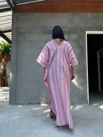 Mala Handworks Ella Plus Size Cotton Kaftan with Pink Stripes