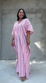 Mala Handworks Ella Plus Size Cotton Kaftan with Pink Stripes