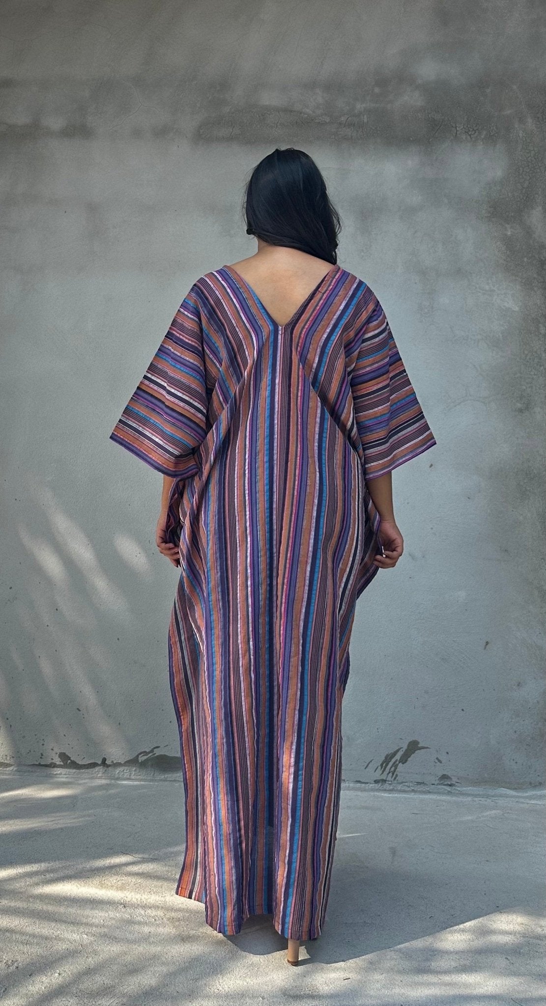 Mala Handworks Ella Plus Size Cotton Kaftan with Purple Stripes