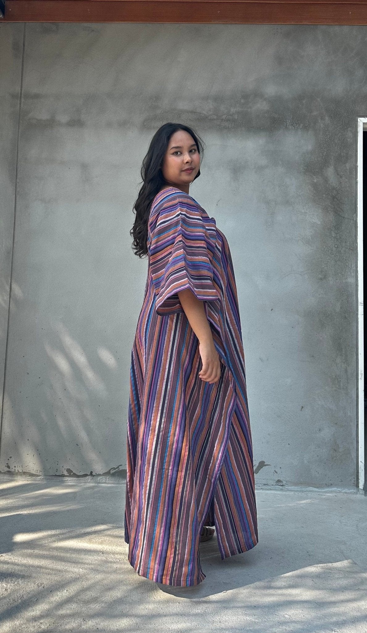Mala Handworks Ella Plus Size Cotton Kaftan with Purple Stripes