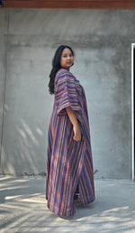 Mala Handworks Ella Plus Size Cotton Kaftan with Purple Stripes