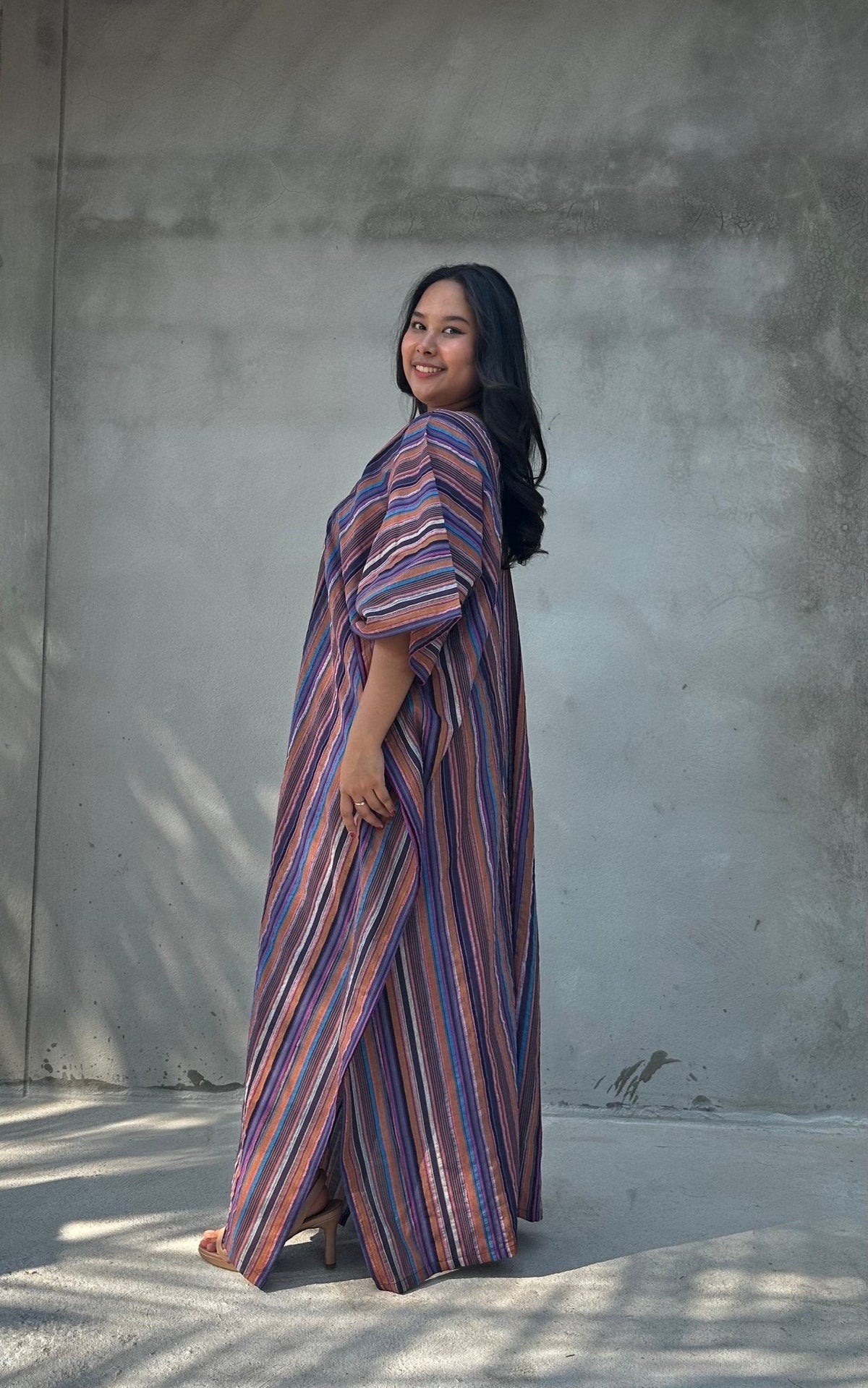 Mala Handworks Ella Plus Size Cotton Kaftan with Purple Stripes