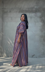 Mala Handworks Ella Plus Size Cotton Kaftan with Purple Stripes