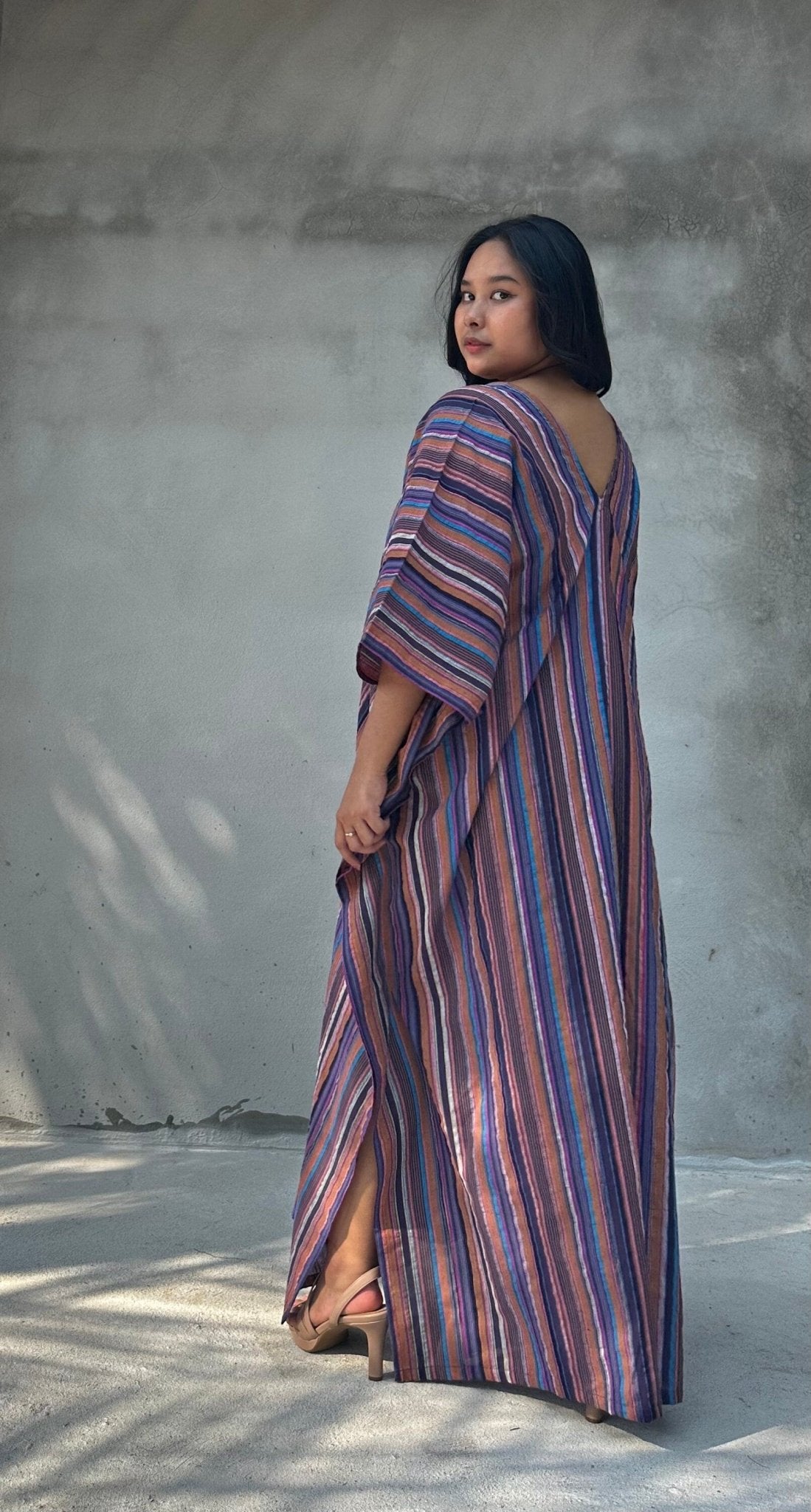 Mala Handworks Ella Plus Size Cotton Kaftan with Purple Stripes