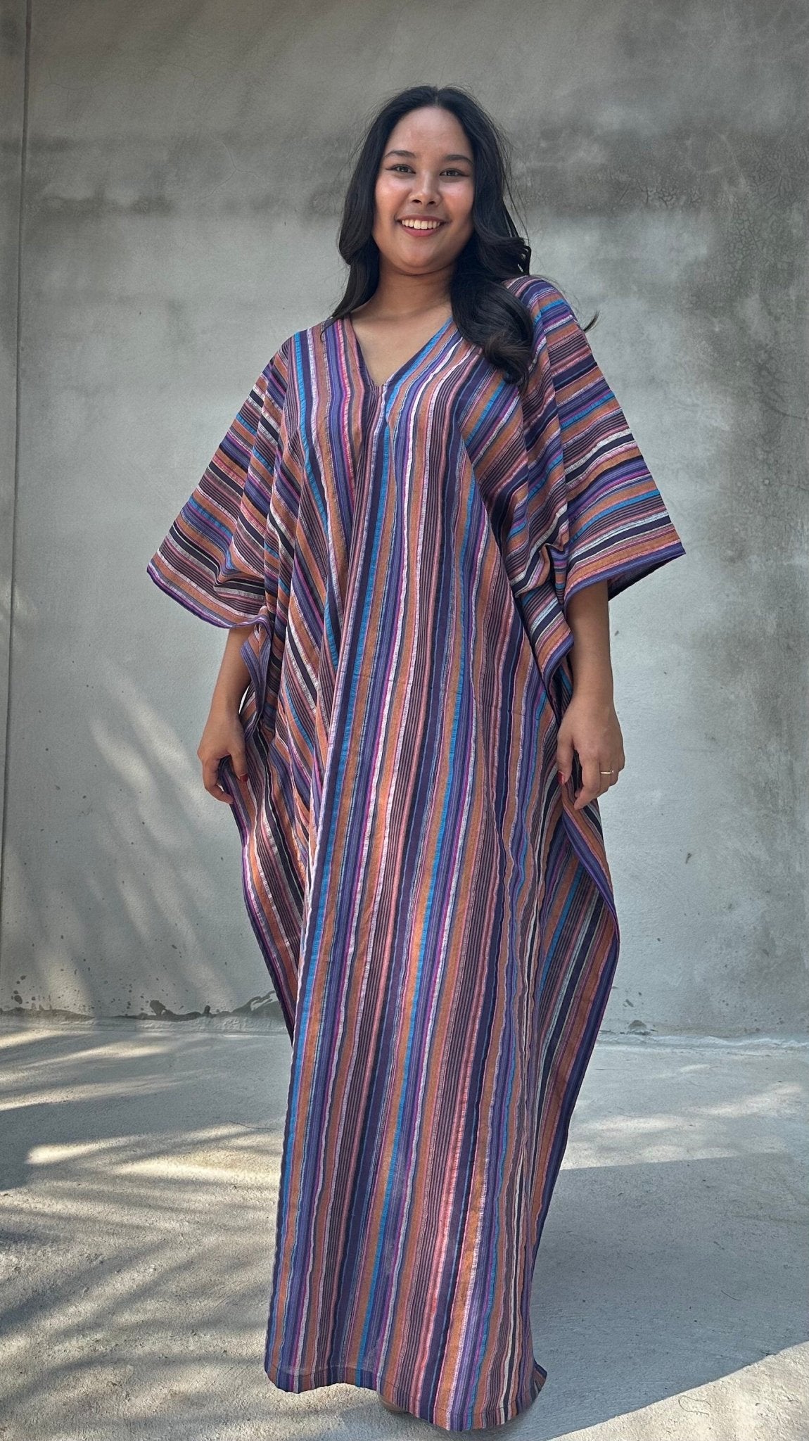 Mala Handworks Ella Plus Size Cotton Kaftan with Purple Stripes