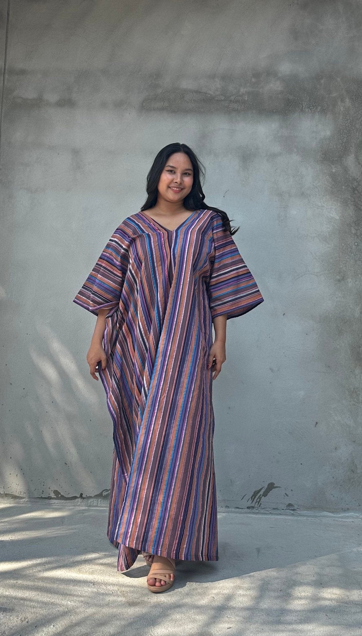 Mala Handworks Ella Plus Size Cotton Kaftan with Purple Stripes