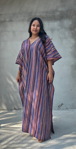 Mala Handworks Ella Plus Size Cotton Kaftan with Purple Stripes