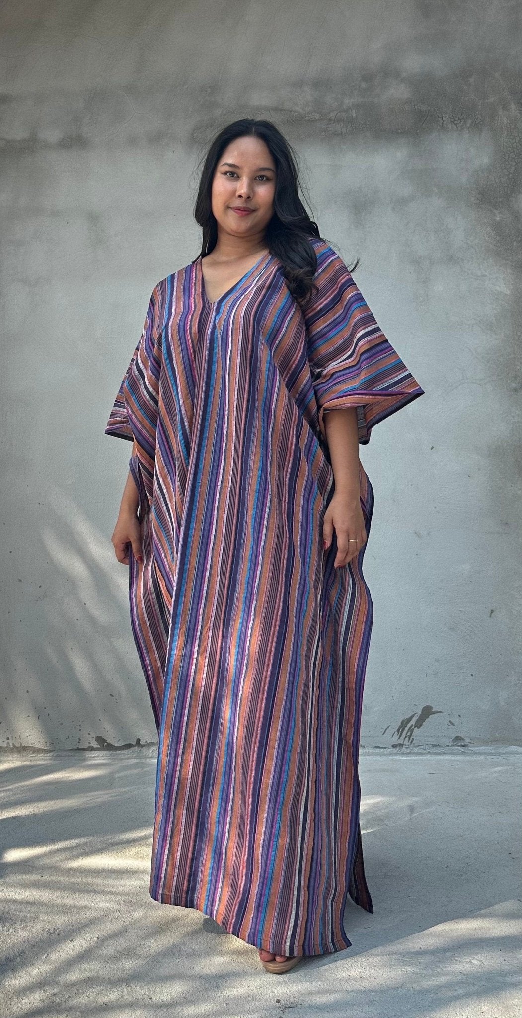 Mala Handworks Ella Plus Size Cotton Kaftan with Purple Stripes