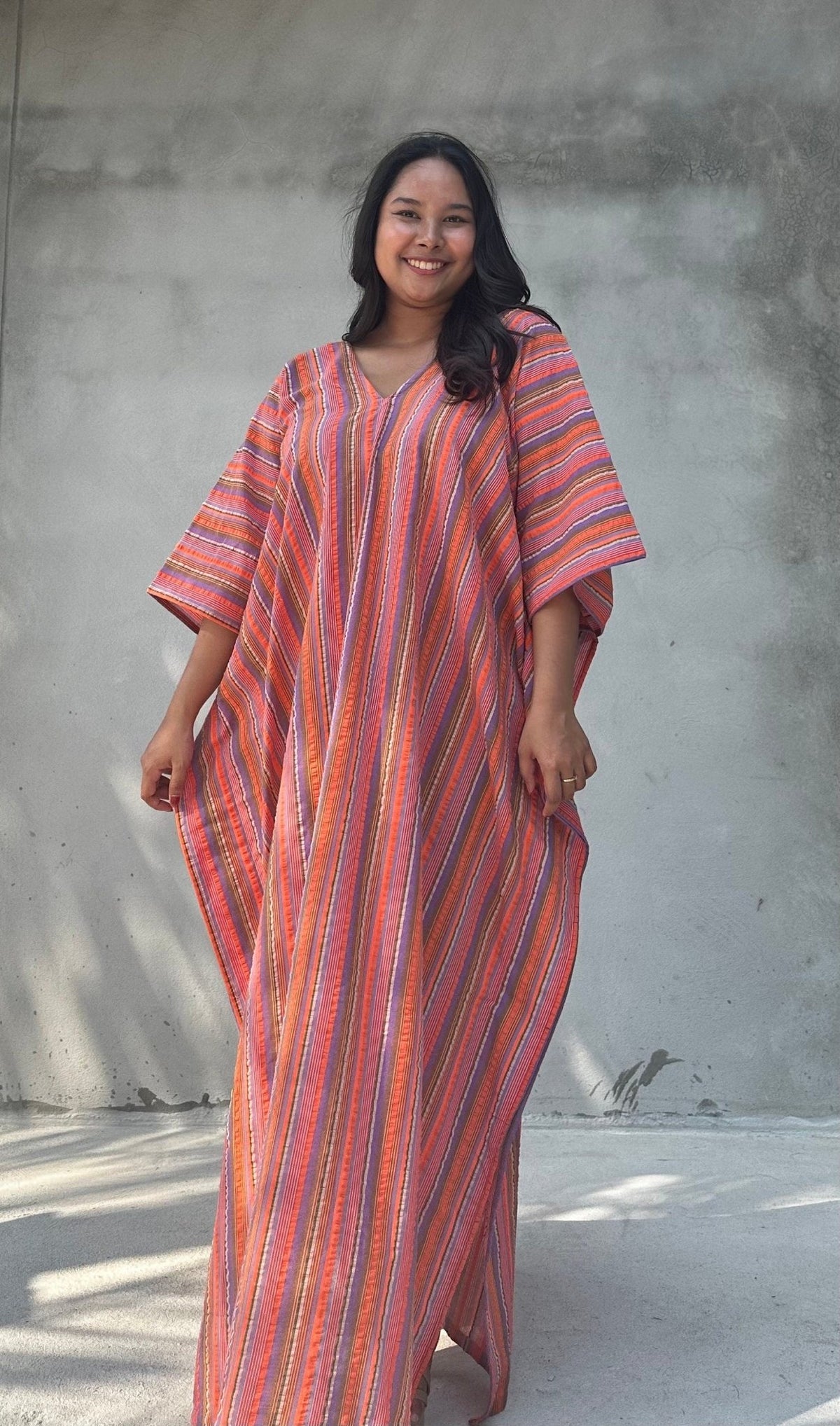 Mala Handworks Ella Plus Size Cotton Kaftan with Rose Stripes