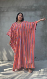 Mala Handworks Ella Plus Size Cotton Kaftan with Rose Stripes