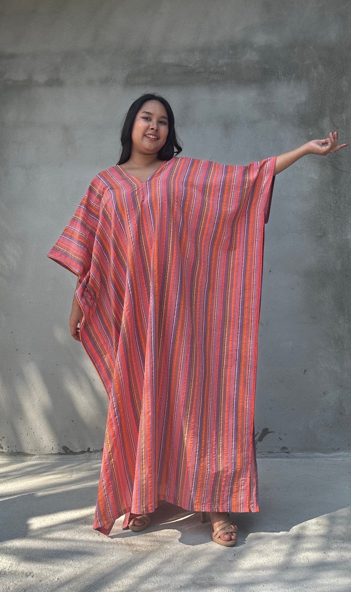 Mala Handworks Ella Plus Size Cotton Kaftan with Rose Stripes