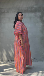 Mala Handworks Ella Plus Size Cotton Kaftan with Rose Stripes