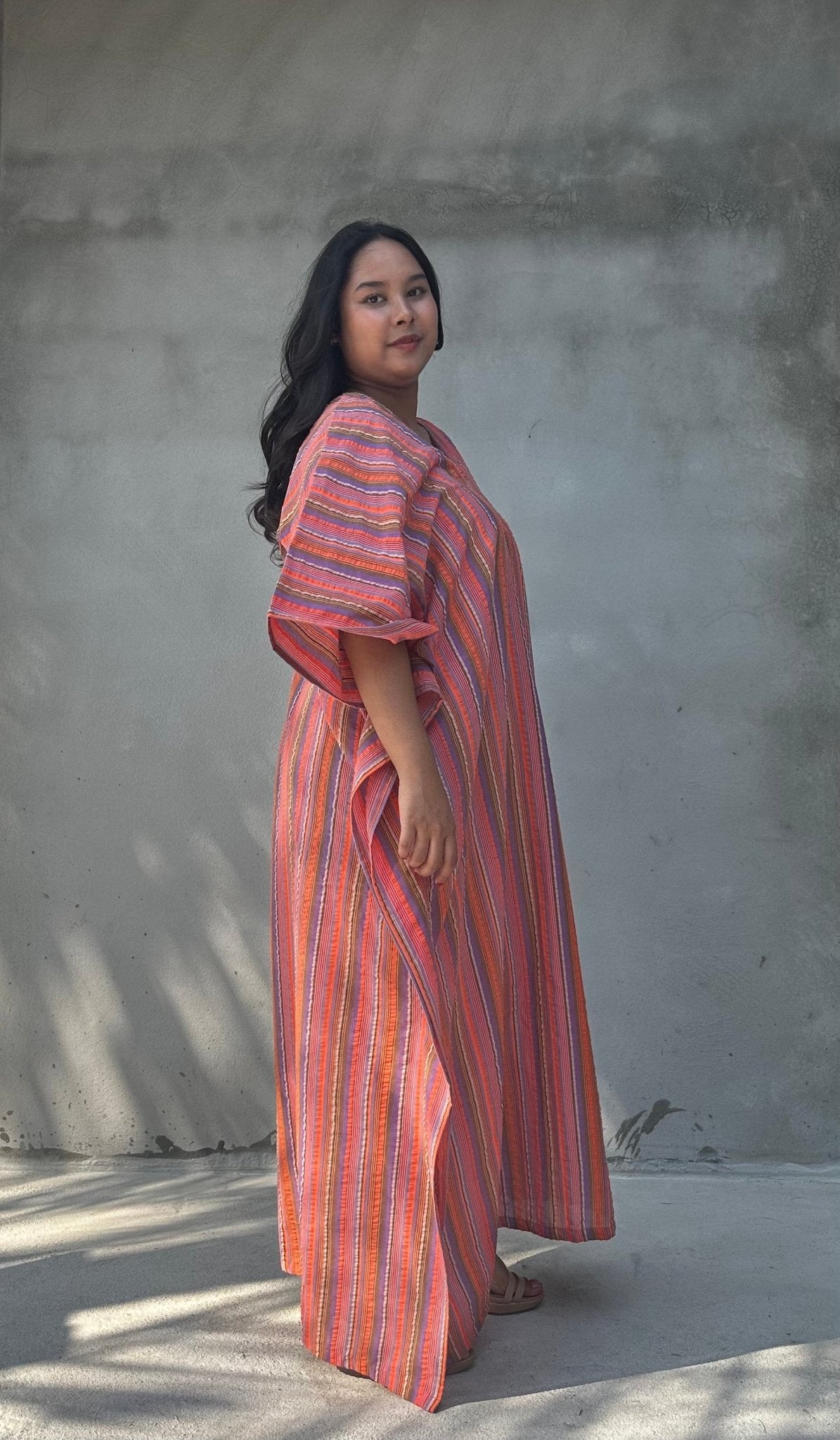 Mala Handworks Ella Plus Size Cotton Kaftan with Rose Stripes