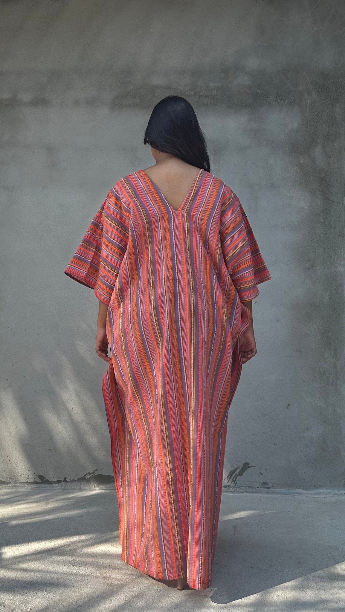 Mala Handworks Ella Plus Size Cotton Kaftan with Rose Stripes