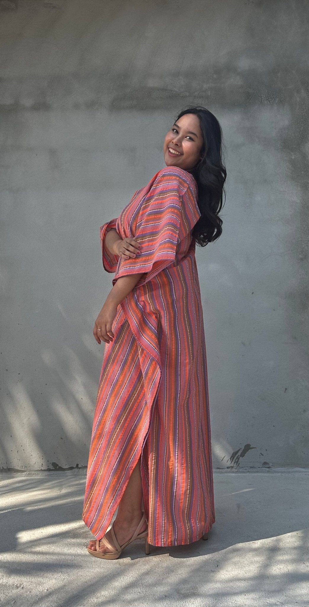 Mala Handworks Ella Plus Size Cotton Kaftan with Rose Stripes
