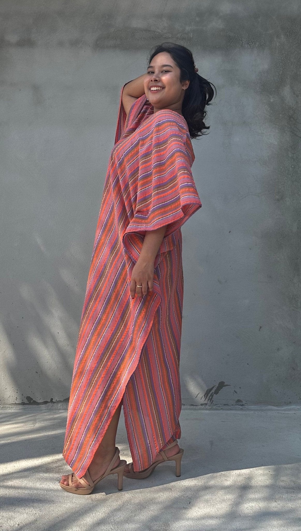 Mala Handworks Ella Plus Size Cotton Kaftan with Rose Stripes