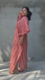 Mala Handworks Ella Plus Size Cotton Kaftan with Rose Stripes