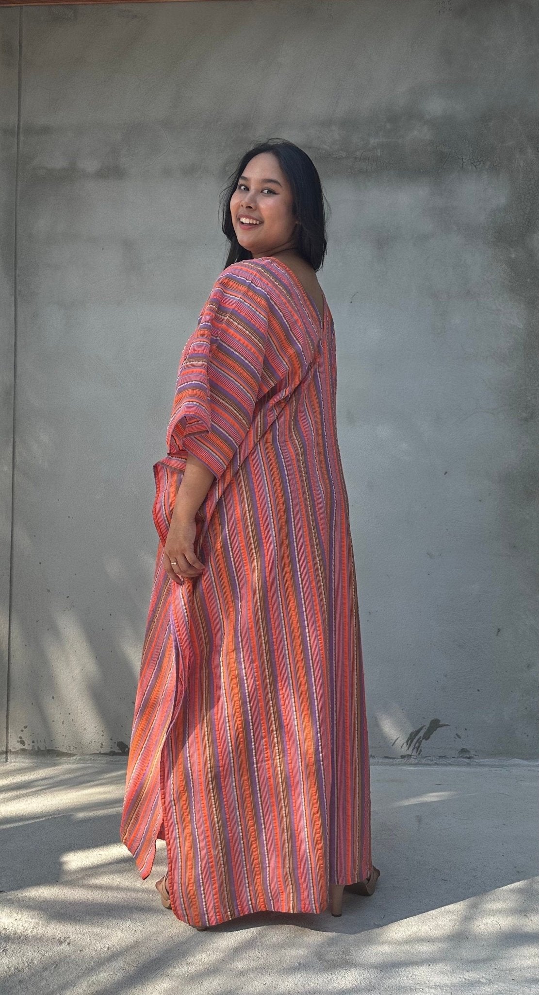 Mala Handworks Ella Plus Size Cotton Kaftan with Rose Stripes