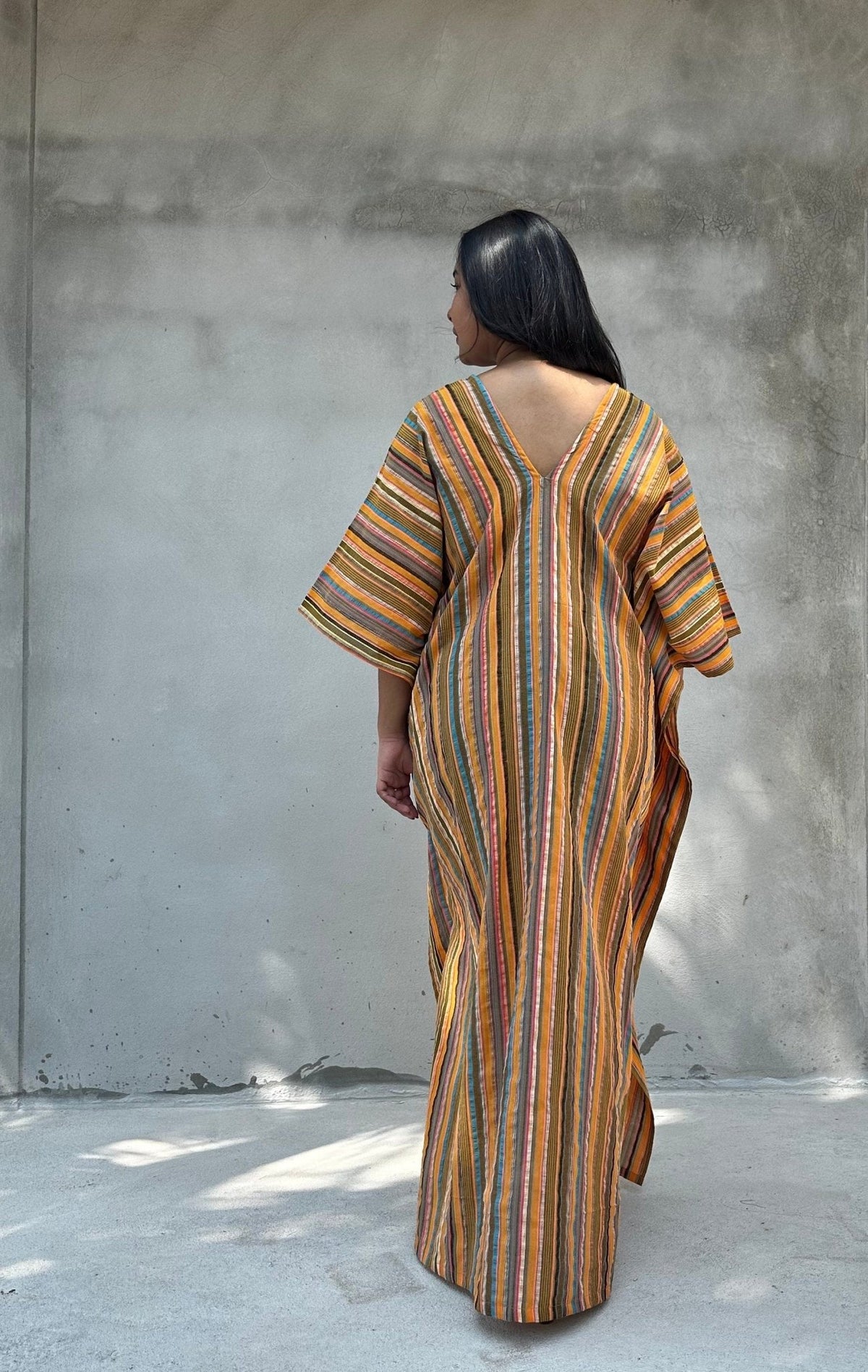 Mala Handworks Ella Plus Size Cotton Kaftan with Tangerine Stripes