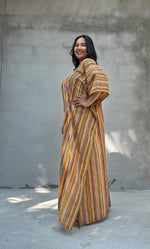 Mala Handworks Ella Plus Size Cotton Kaftan with Tangerine Stripes