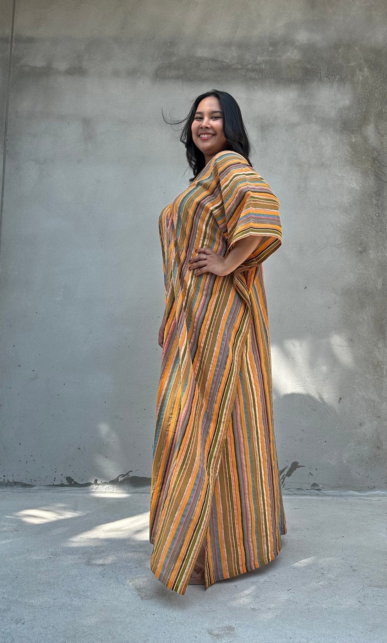 Mala Handworks Ella Plus Size Cotton Kaftan with Tangerine Stripes