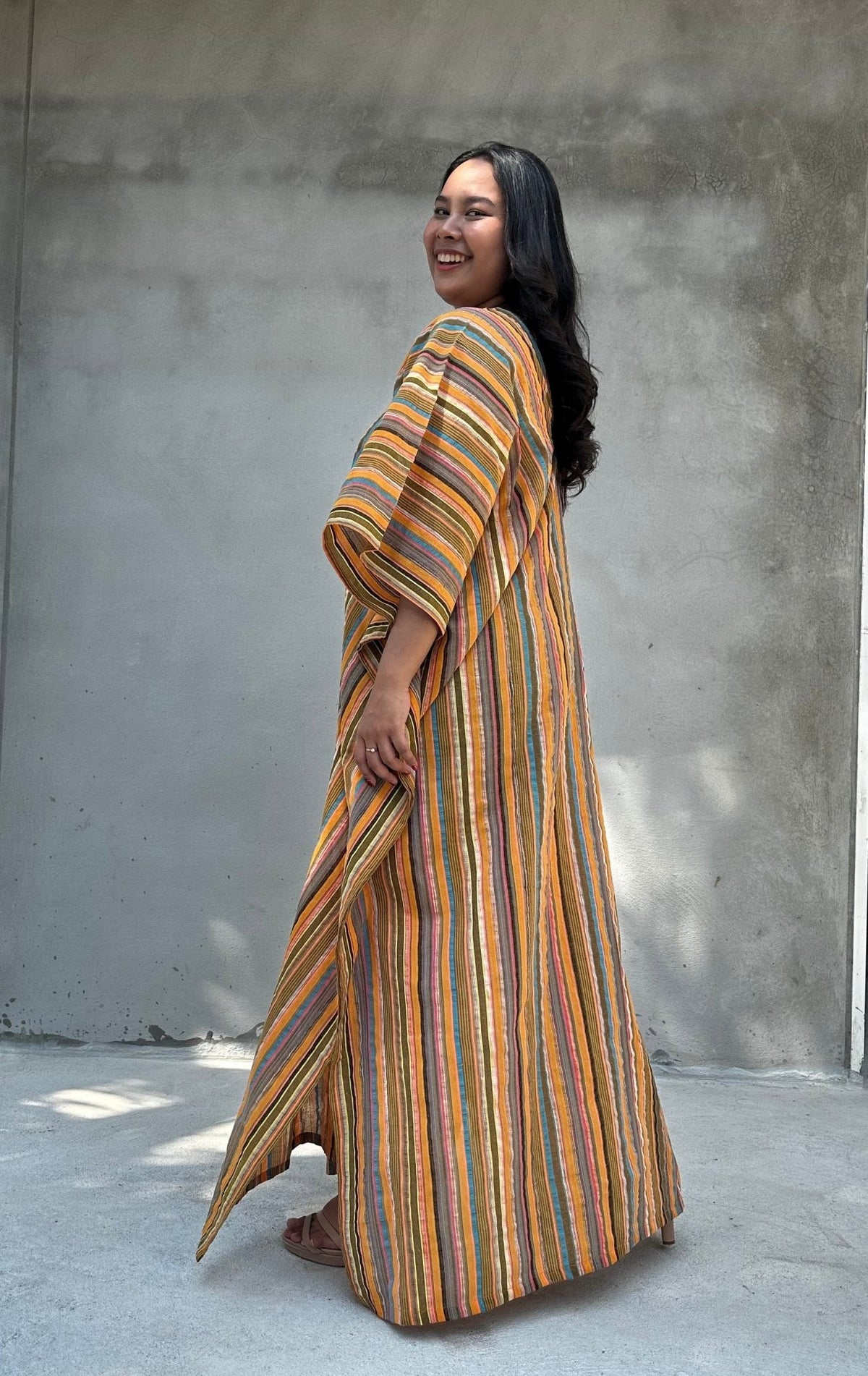 Mala Handworks Ella Plus Size Cotton Kaftan with Tangerine Stripes