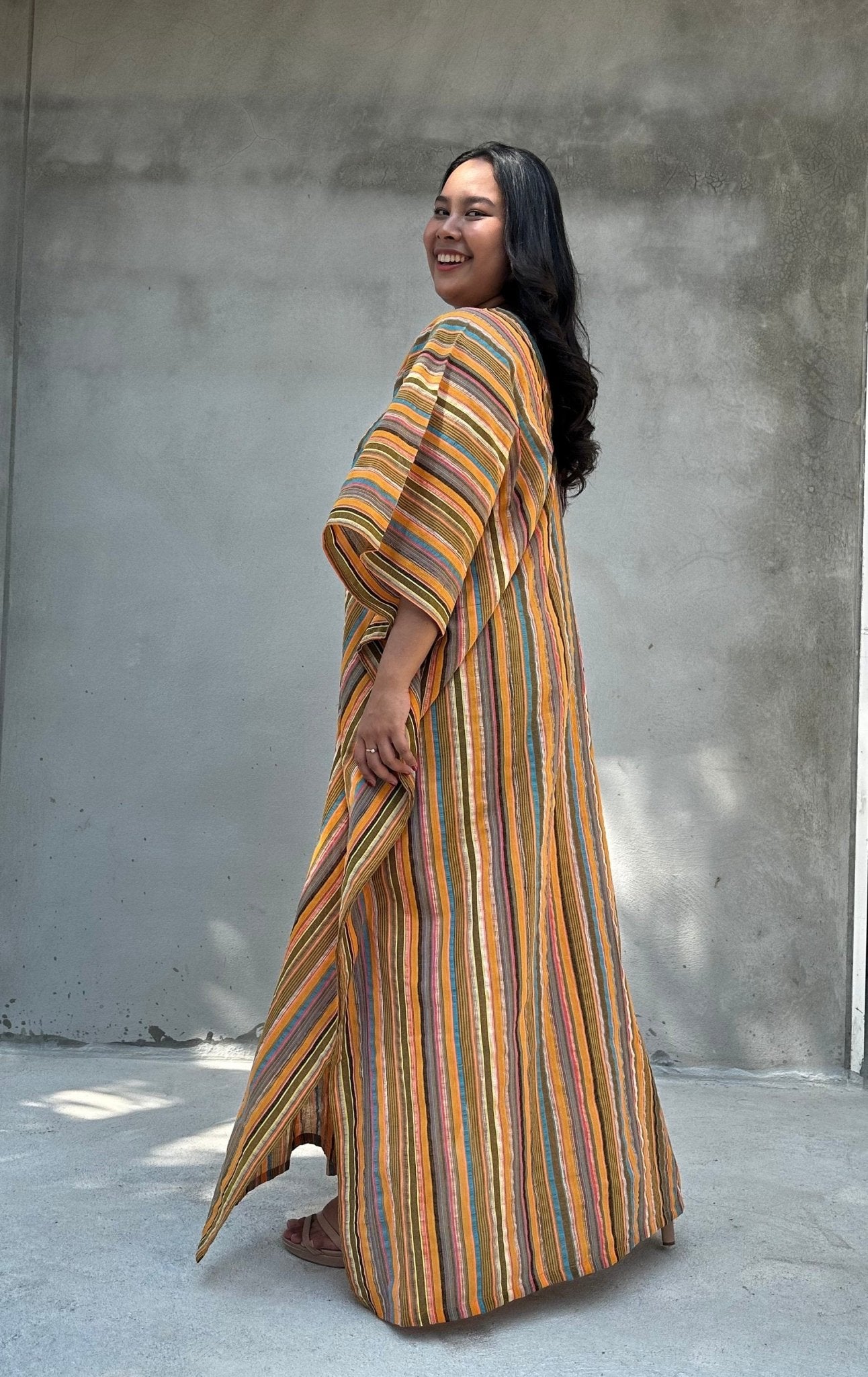 Mala Handworks Ella Plus Size Cotton Kaftan with Tangerine Stripes