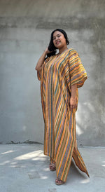 Mala Handworks Ella Plus Size Cotton Kaftan with Tangerine Stripes