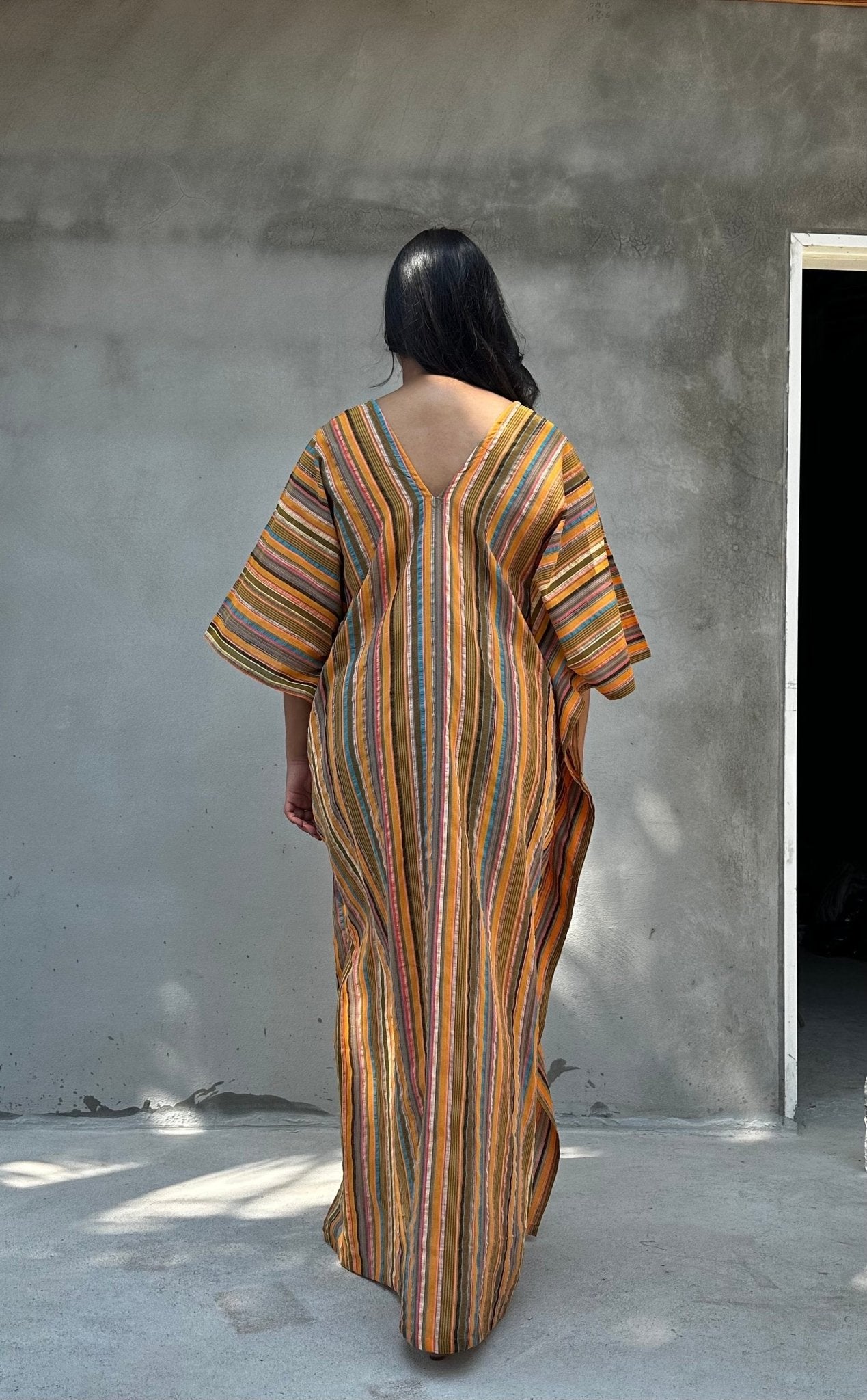 Mala Handworks Ella Plus Size Cotton Kaftan with Tangerine Stripes