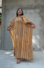 Mala Handworks Ella Plus Size Cotton Kaftan with Tangerine Stripes