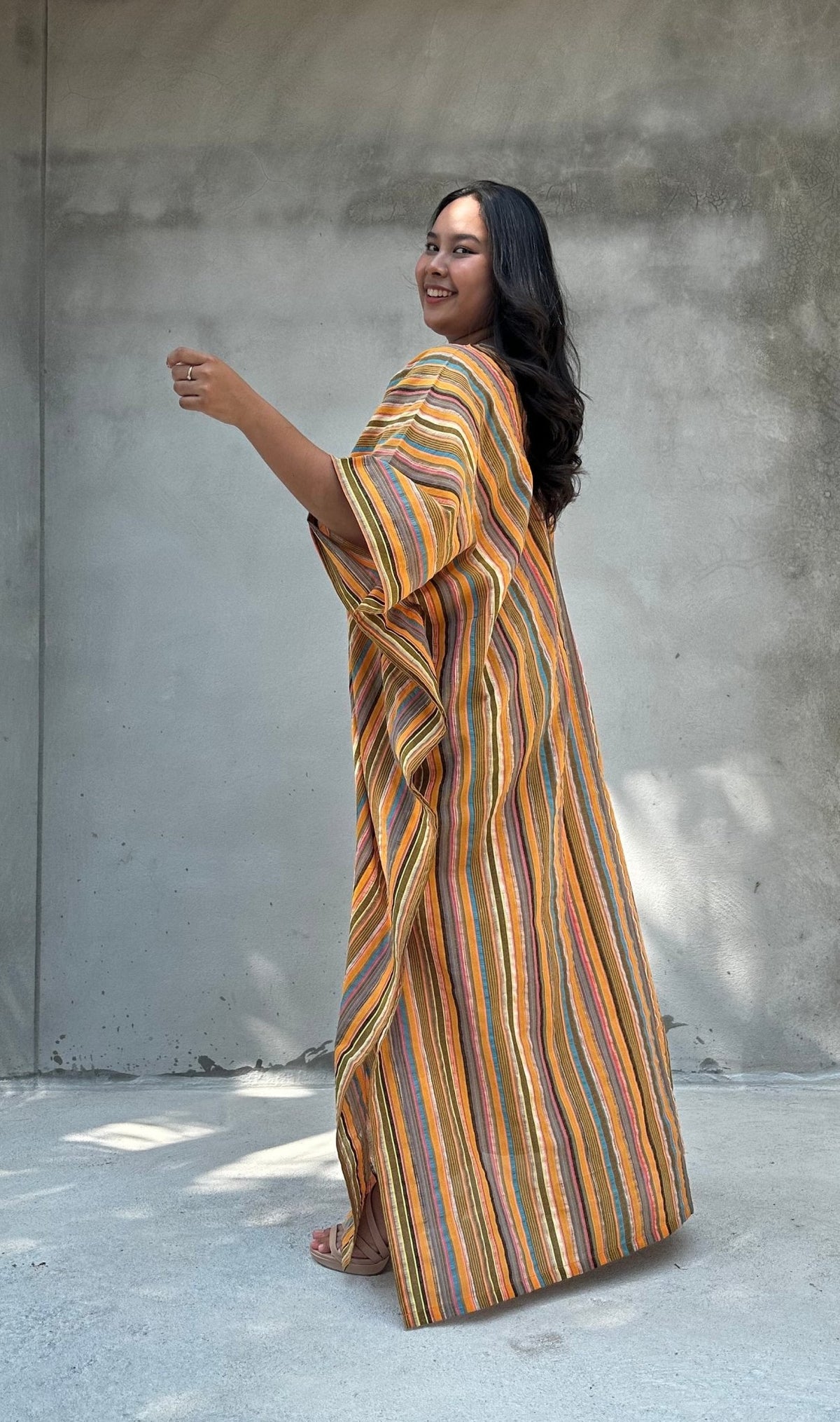 Mala Handworks Ella Plus Size Cotton Kaftan with Tangerine Stripes