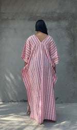 Mala Handworks Ella Plus Size Cotton Kaftan with Taupe and Rose Stripes