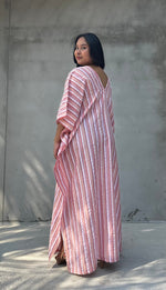 Mala Handworks Ella Plus Size Cotton Kaftan with Taupe and Rose Stripes