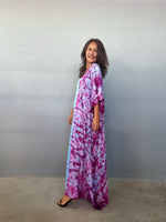 Mala Handworks Eva Kaftan in Aqua and Purple Tie Dye - Gemini Pattern