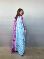 Mala Handworks Eva Kaftan in Aqua and Purple Tie Dye - Gemini Pattern