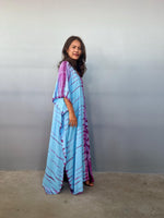 Mala Handworks Eva Kaftan in Aqua and Purple Tie Dye - Gemini Pattern