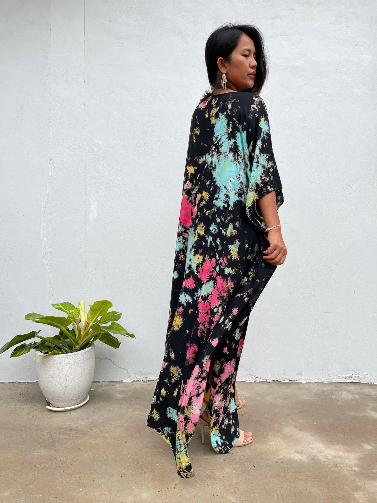 MALA handworks Eva Kaftan in Black and Rainbow Tie Dye