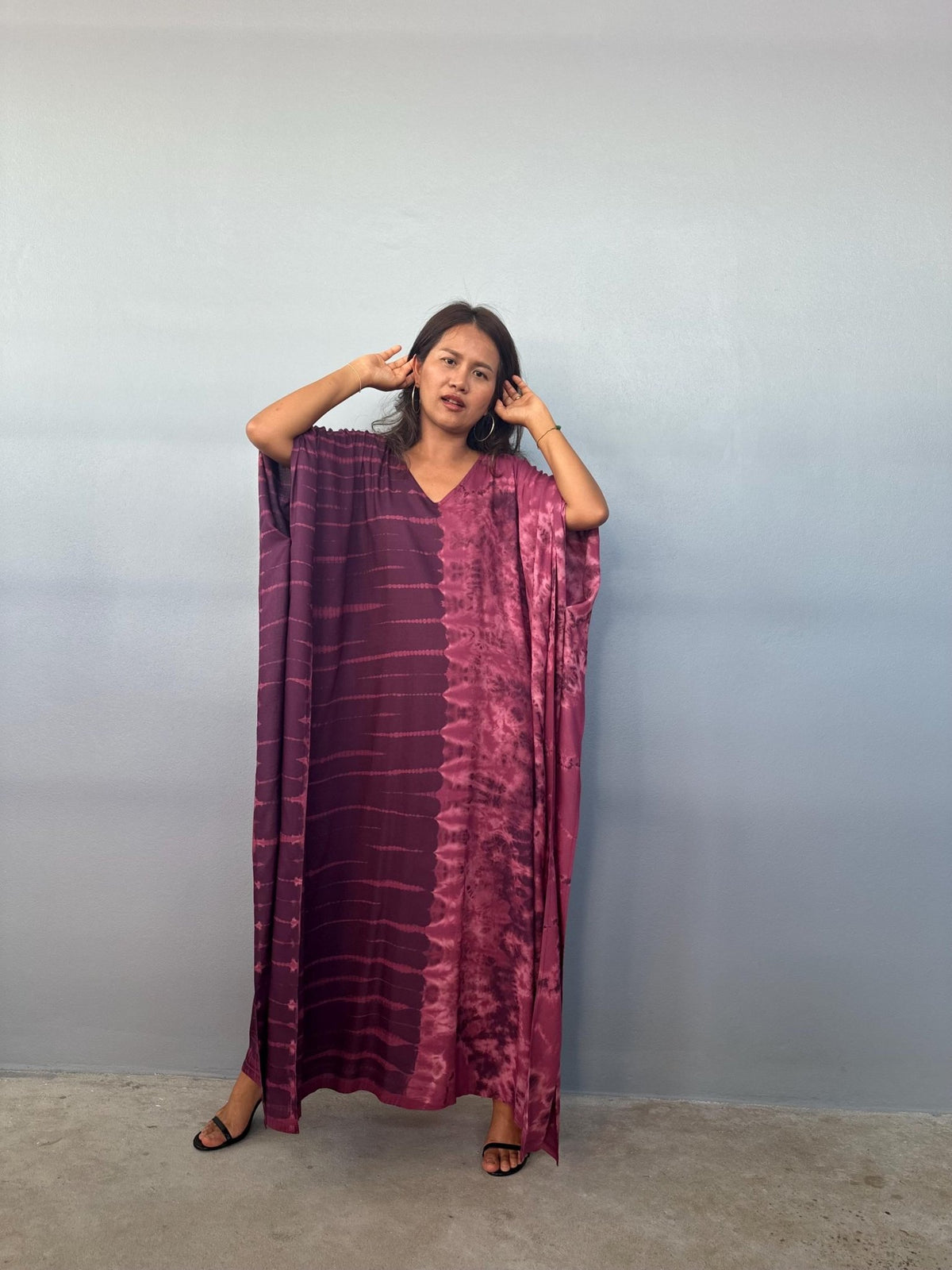 Mala Handworks Eva Kaftan in Eggplant Tie Dye