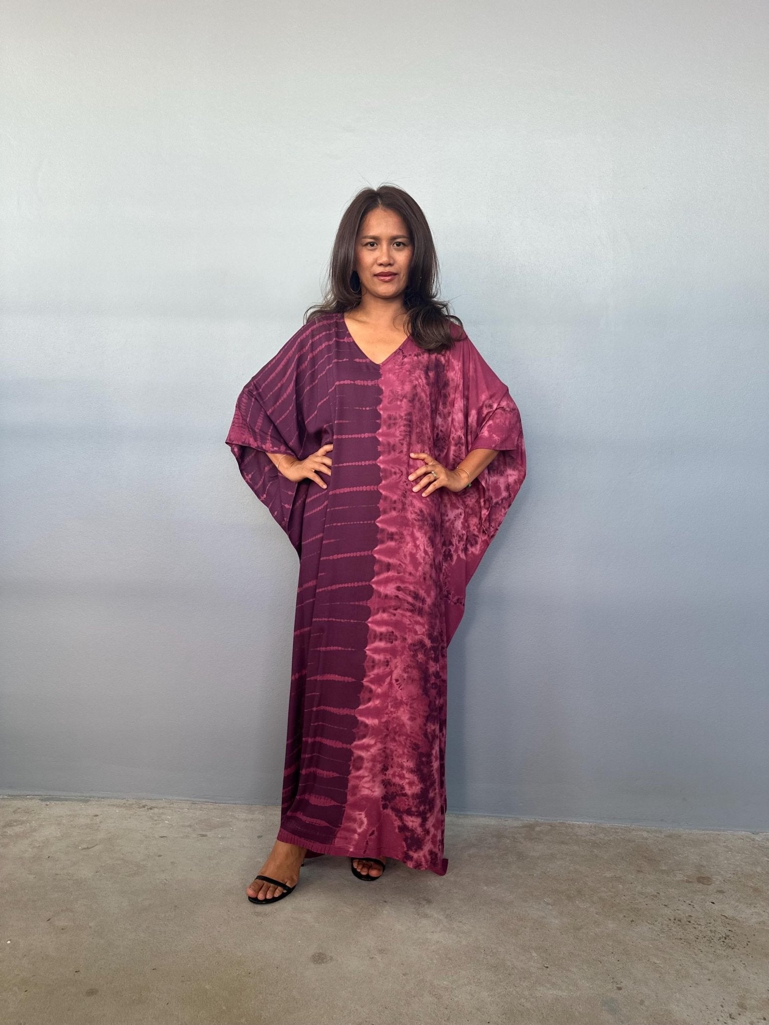 Mala Handworks Eva Kaftan in Eggplant Tie Dye