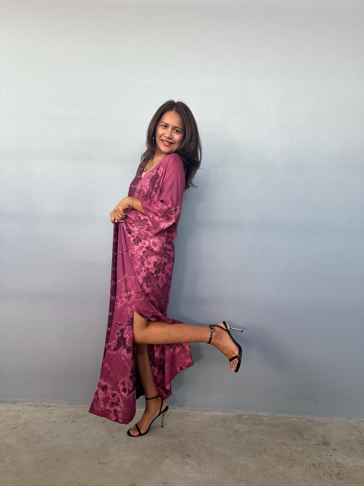 Mala Handworks Eva Kaftan in Eggplant Tie Dye