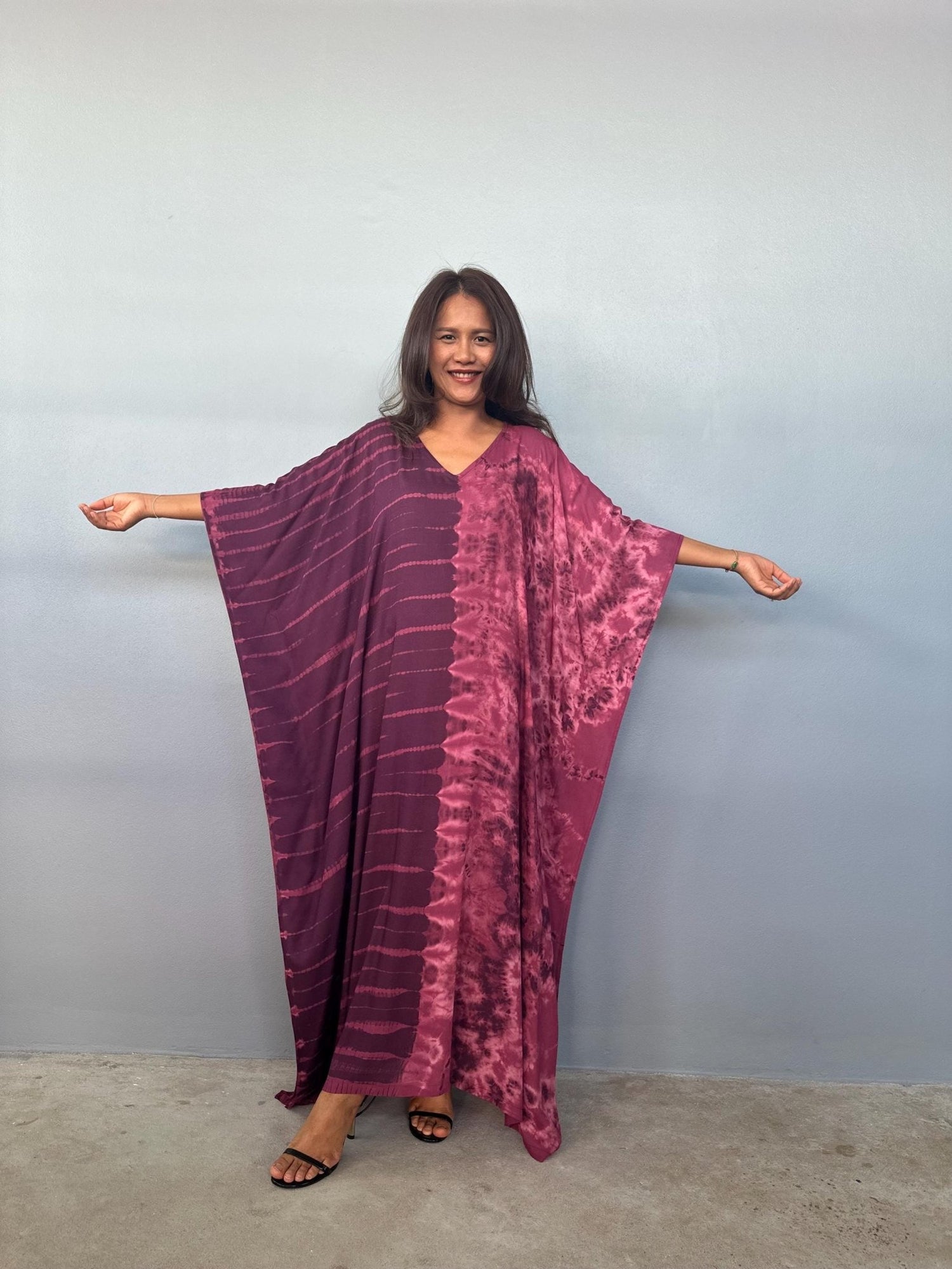 Mala Handworks Eva Kaftan in Eggplant Tie Dye