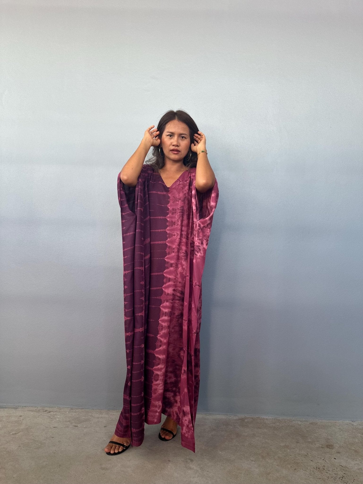 Mala Handworks Eva Kaftan in Eggplant Tie Dye