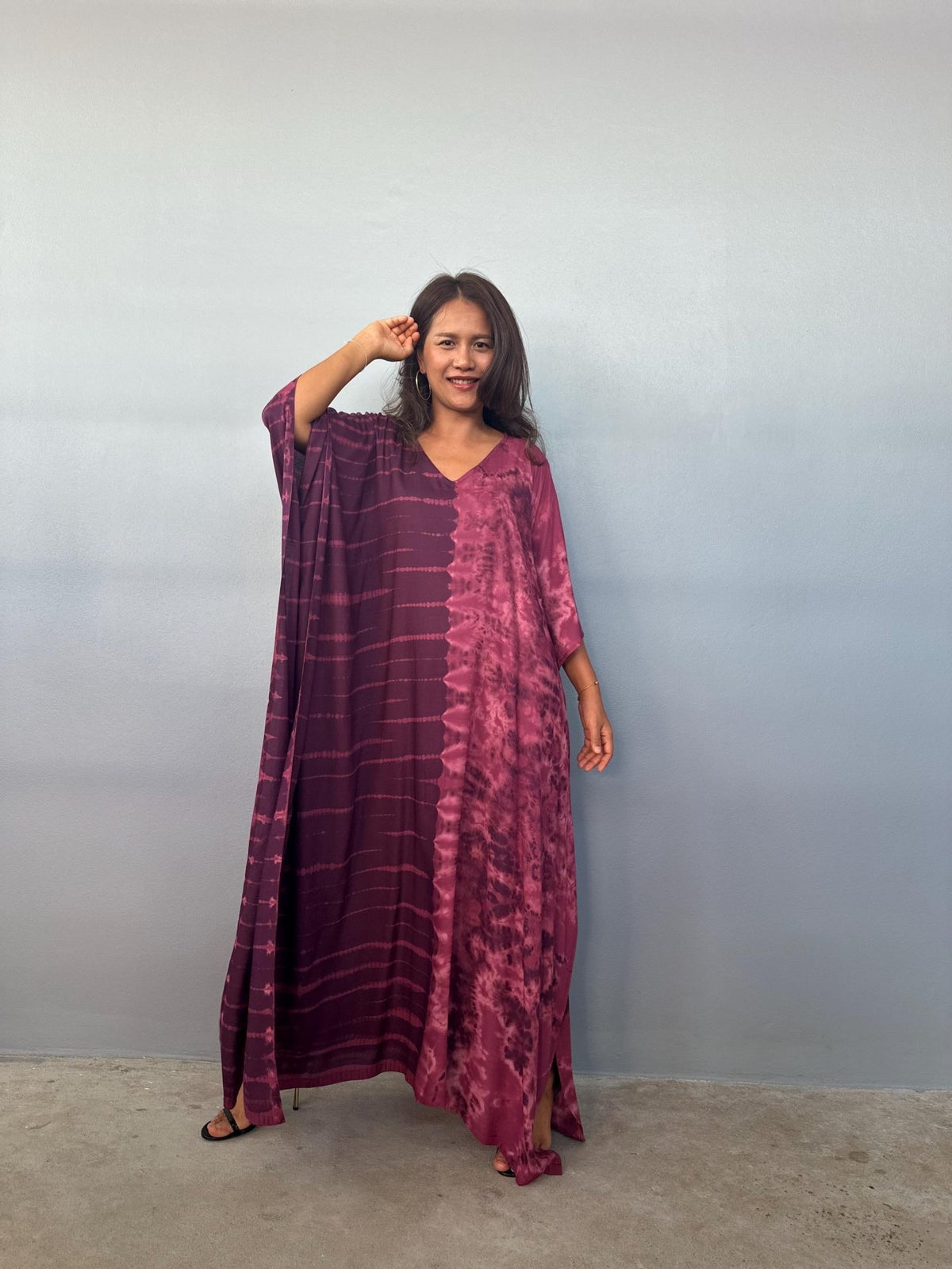 Mala Handworks Eva Kaftan in Eggplant Tie Dye