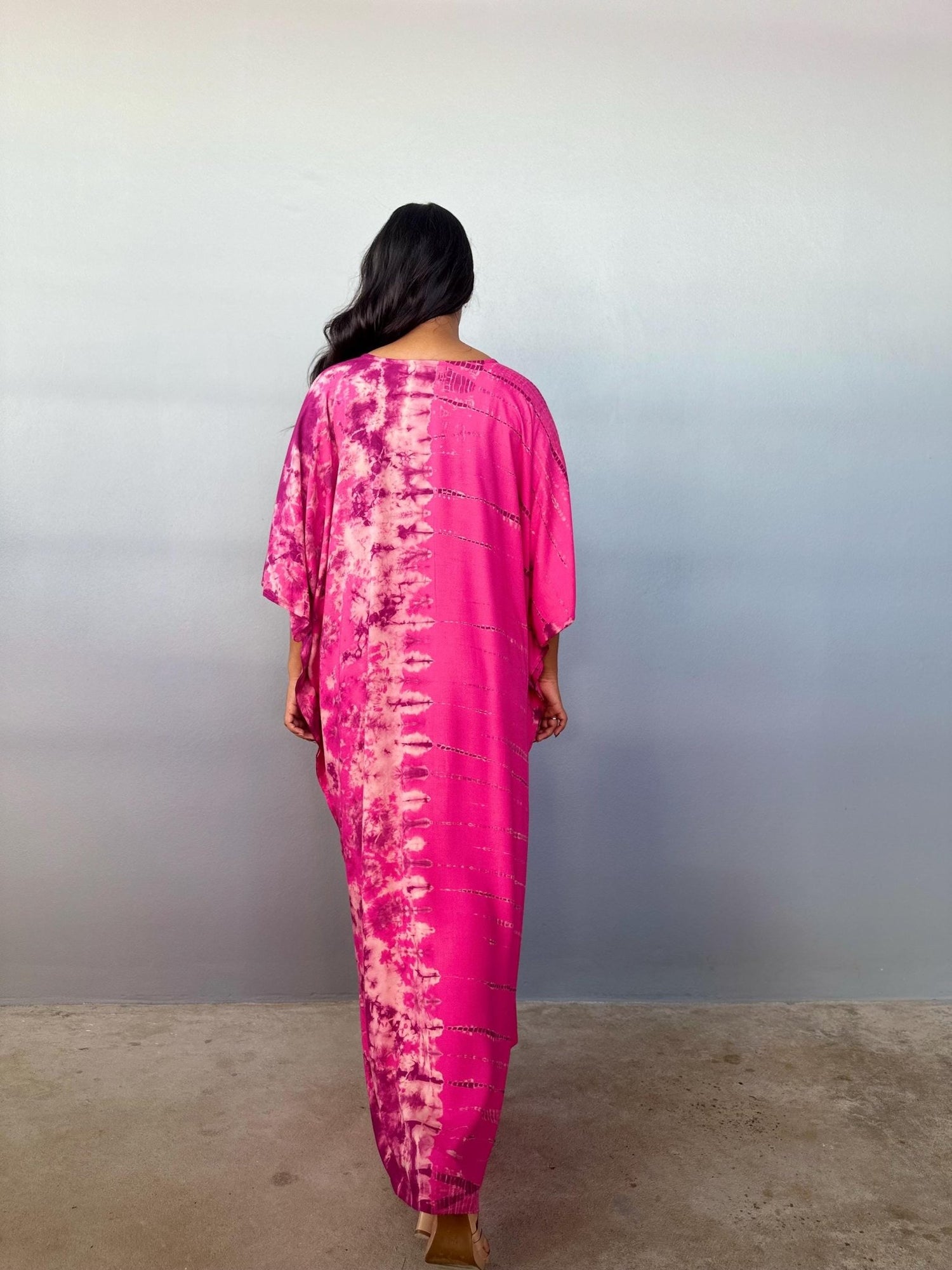 Mala Handworks Eva Kaftan in Fuchsia Tie Dye - Gemini Pattern