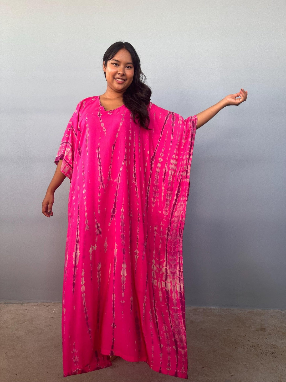Mala Handworks Eva Kaftan in Fuchsia Tie Dye