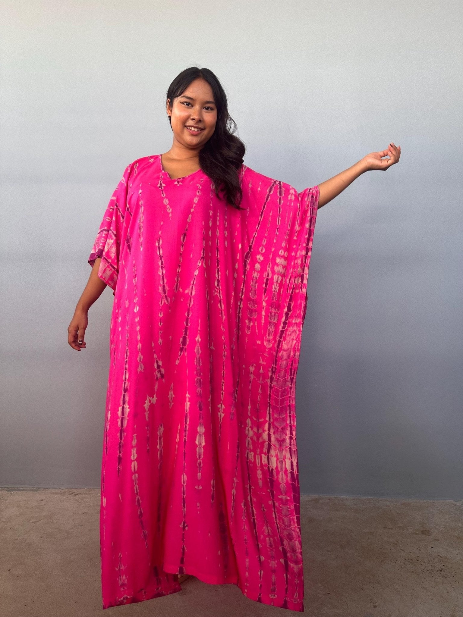 Mala Handworks Eva Kaftan in Fuchsia Tie Dye
